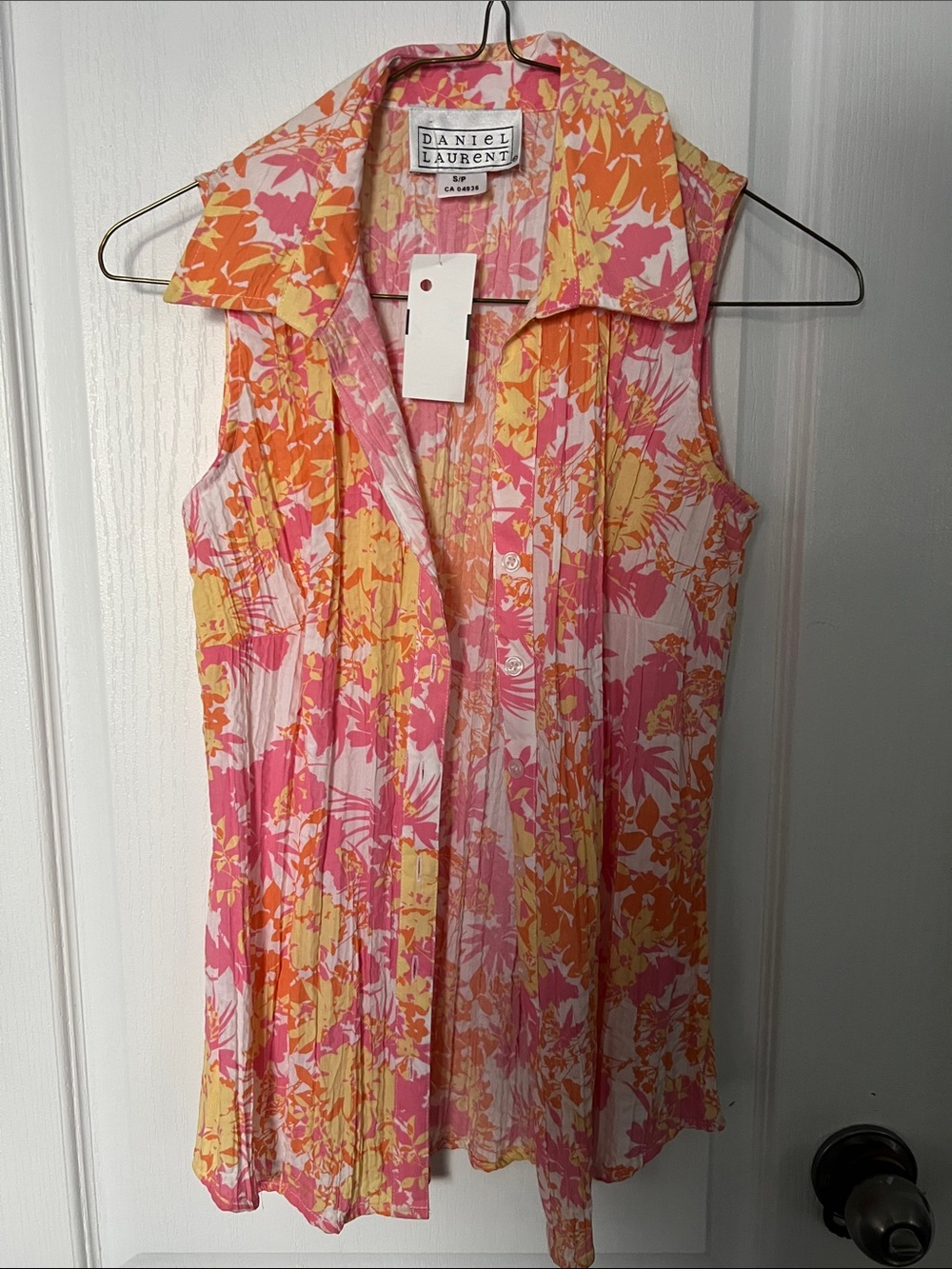 Pink & Orange Floral Sleeveless Tunic Blouse
